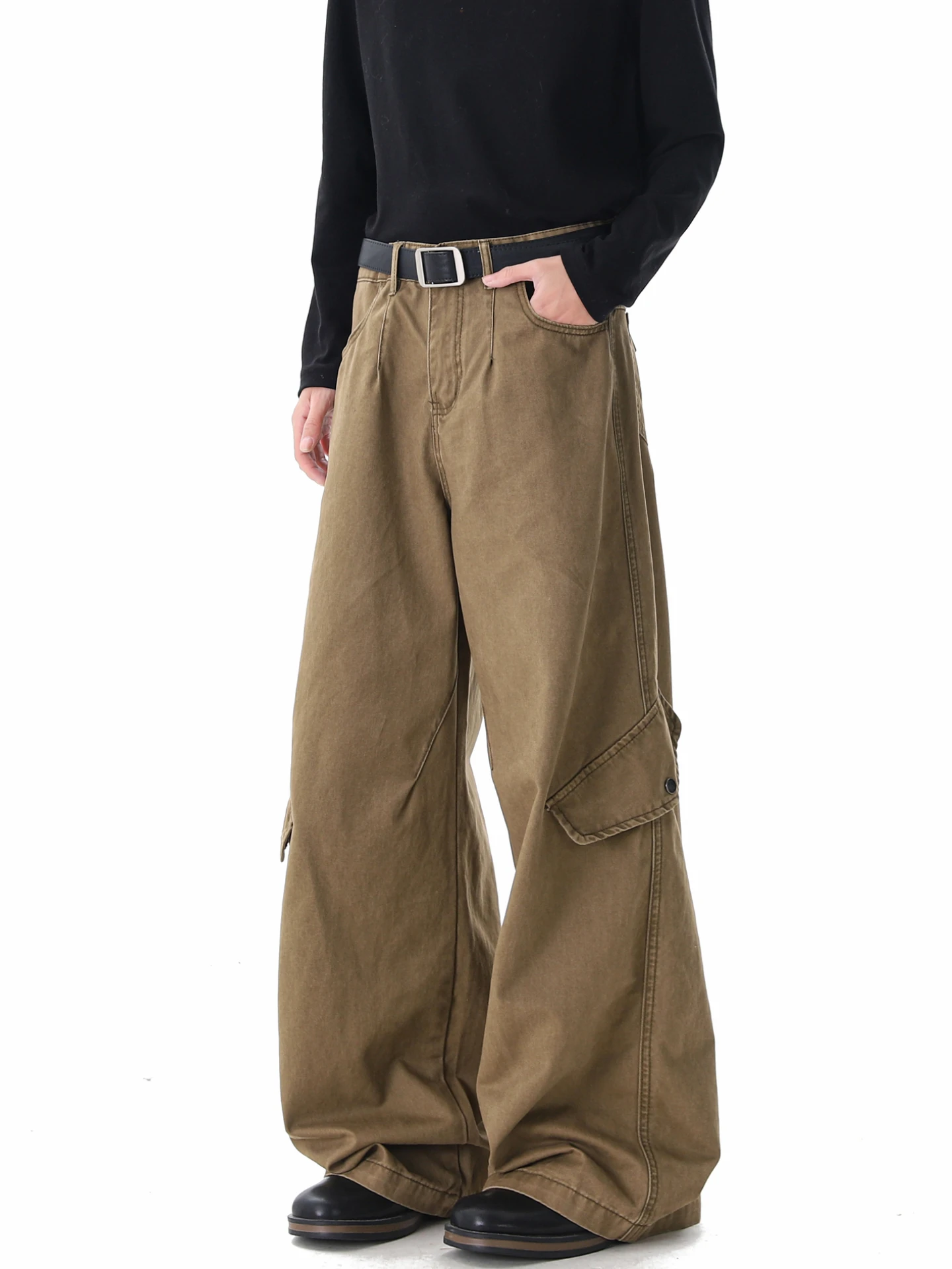 

Wukong Has Goods Trendy American Deconstructed Waed Work Pants Men's Vintage Loose Casual Wide Leg Long Trousers