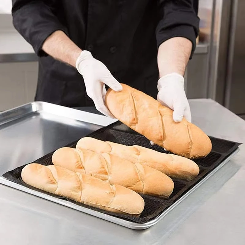 Silicone Baguette Pan Non-stick Perforated French Bread Pan 5-Cavity Baking Mold for Hot Dog Buns Hoagie Rolls Sandwich Loaf