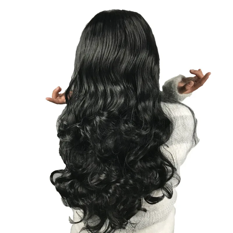 Peruka typu lace front, długa, falowana, kręcona, dla kobiet afrykańskich, pół-ręcznie wiązana, z materiału jedwabiu wysokotemperaturowego.