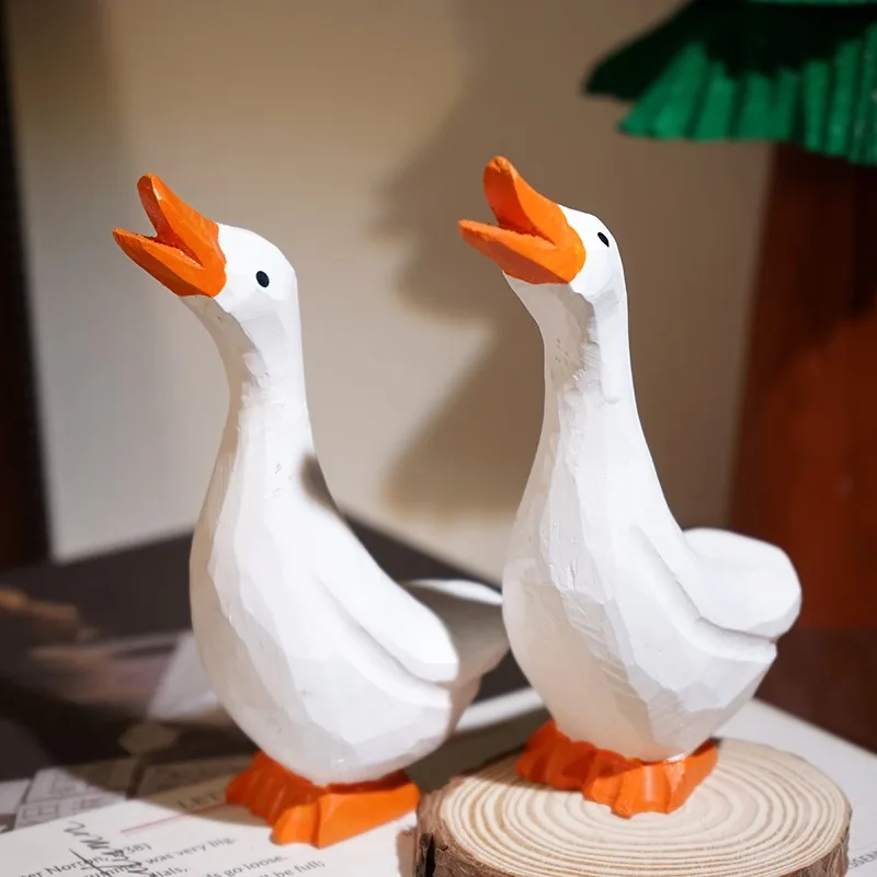 1 PC Goose Hand Carved Wood Sculpture DIY Patio Bonsai Landscape Miniatures Ornament Office Desk Creative Unconventional Gift