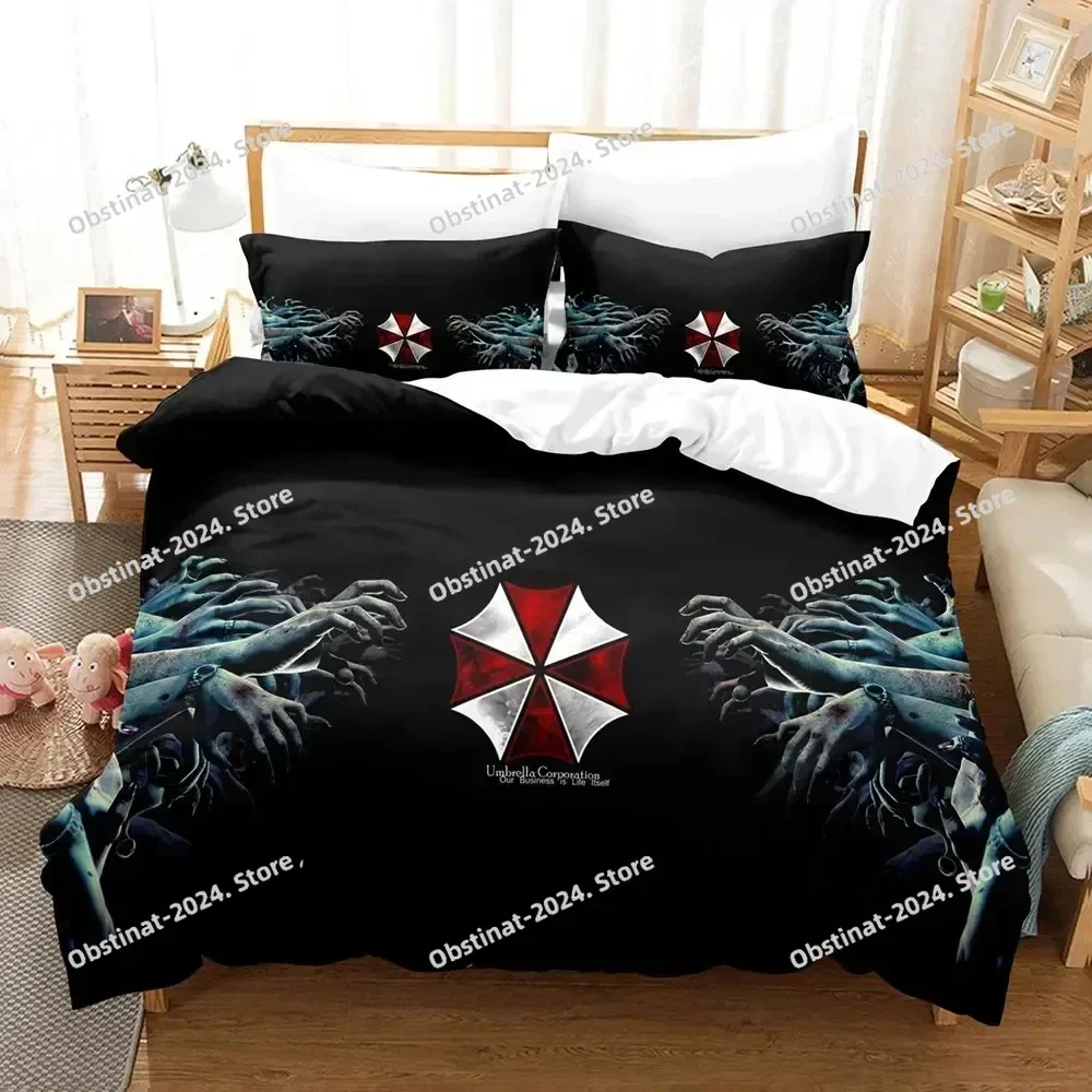 Game R-RESIDENT Corporation Red Umbrella EVIL 3D Printing Comforter Bedding Set,Duvet Cover Bed Set Quilt Cover Pillowcase