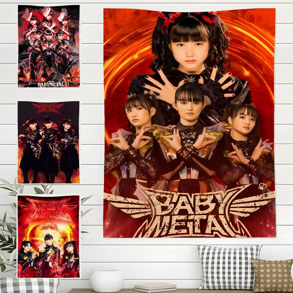 

Японский металлический гобелен B-Babymetal для использования в помещении и на открытом воздухе, для гостиной, спальни, патио, прочный, универсальный декор, подходит для использования в любую погоду