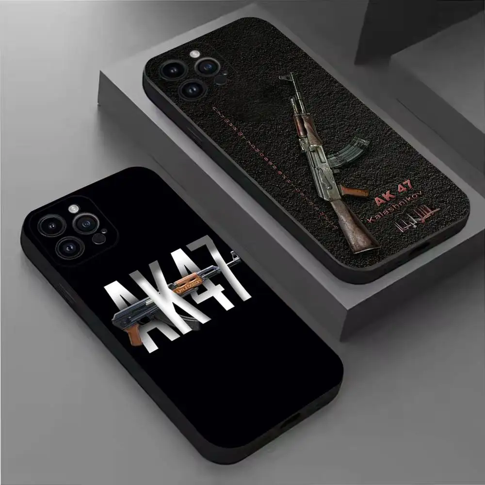

Ak-47 King of Guns Phone Case For iPhone 16,15,14,13,12,11 Plus,Pro Max,XS,X,XR,SE,Mini,8,7,Soft Silicone Black Cover