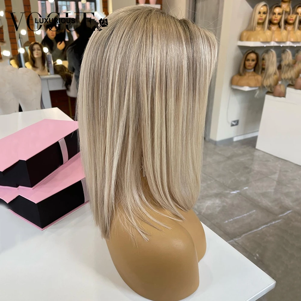 Frosted Wheat Blonde Short Bob 13x4 Lace Front Wig Brazilian Remy Human Hair Pre Plucked Ombre Ash Pixie Cut 13x6 Frontal Wigs