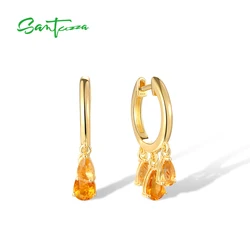 SANTUZZA Authentic 925 Sterling Silver Dangling Earrings For Women Yellow Gems Hoop Delicate Fashion Fine Jewelry Handmade