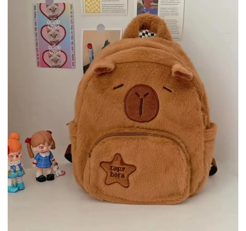 Kawaii Capybara Plush Backpack for Women Versatile Cartoon Funny Capibala Crossbody Bag ALrge Capacity Tote Bag
