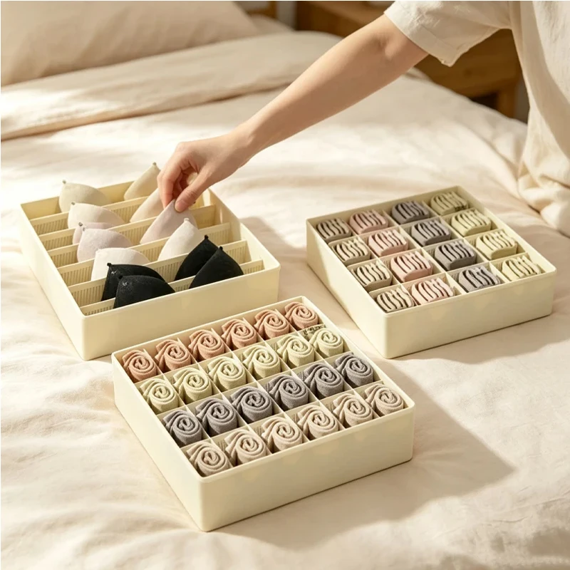 1-2Pcs Non-woven Fabric Underwear Storage Box Three-piece Set Socks Clothes Storage Organizer Drawer Type for Home Organization