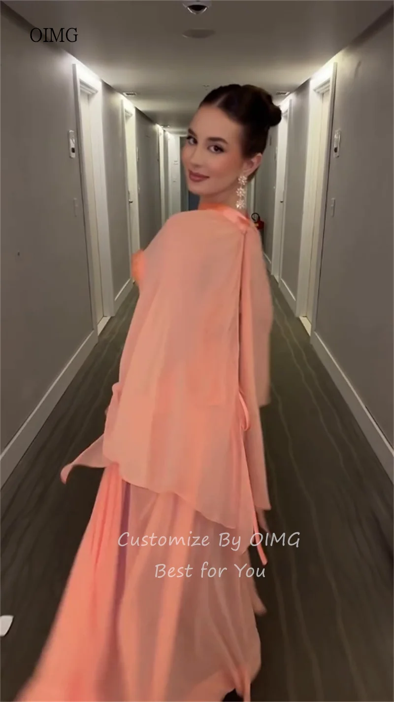 فستان سهرة طويل رشيق على شكل قلب ورقبة على شكل حرف A من الشيفون برقبة عالية للحفلات بطول الأرض مخصص