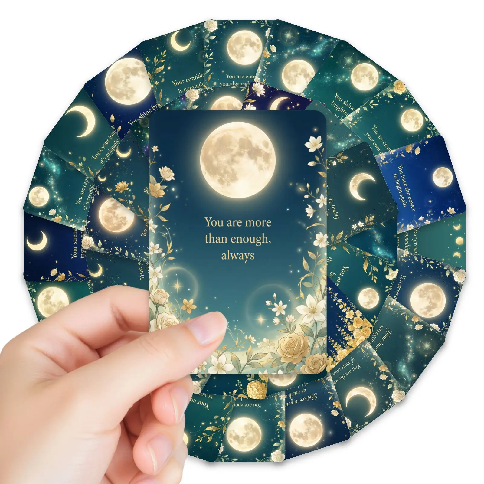 36-teiliges Set Inspirierende Heilende Mond- & Blumen-Selbstmotivationskarten Positive Selbstpflege-Affirmationskarten – Detail 6