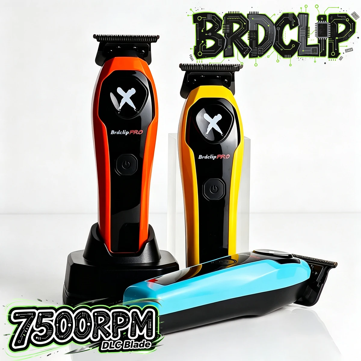 Professional Electric Hair Trimmer High Speed Motor Hair Clipper 7500RPM DLC Fade Blade with Base Barber Machine BRDCLIP 339
