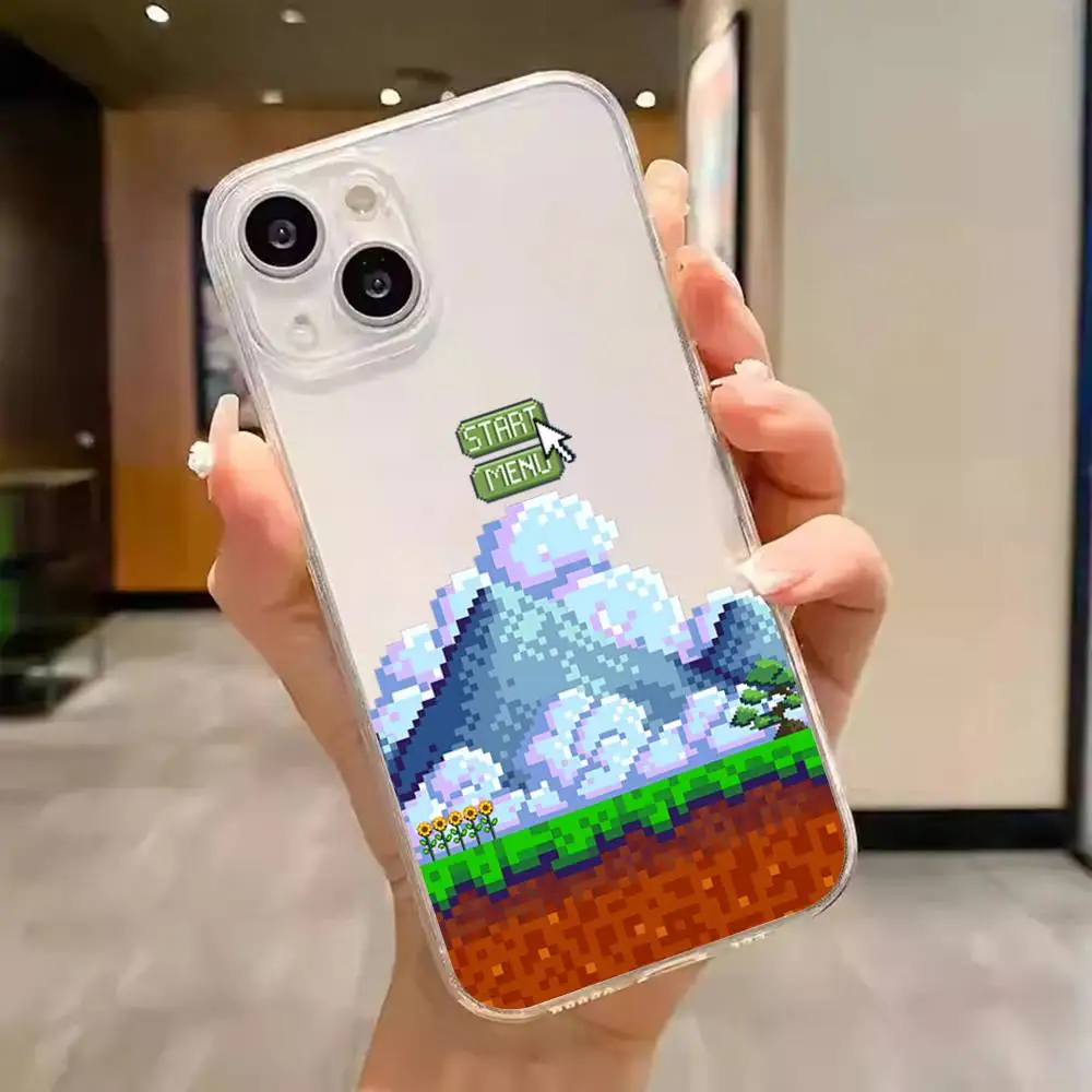 1pc Infanzia Pixel Scena di Gioco Cassa Del Telefono Trasparente Per IPhone 17 16 15 14 13 12 11 PRO MAX PLUS Mini Copertura Morbida Per La Pelle