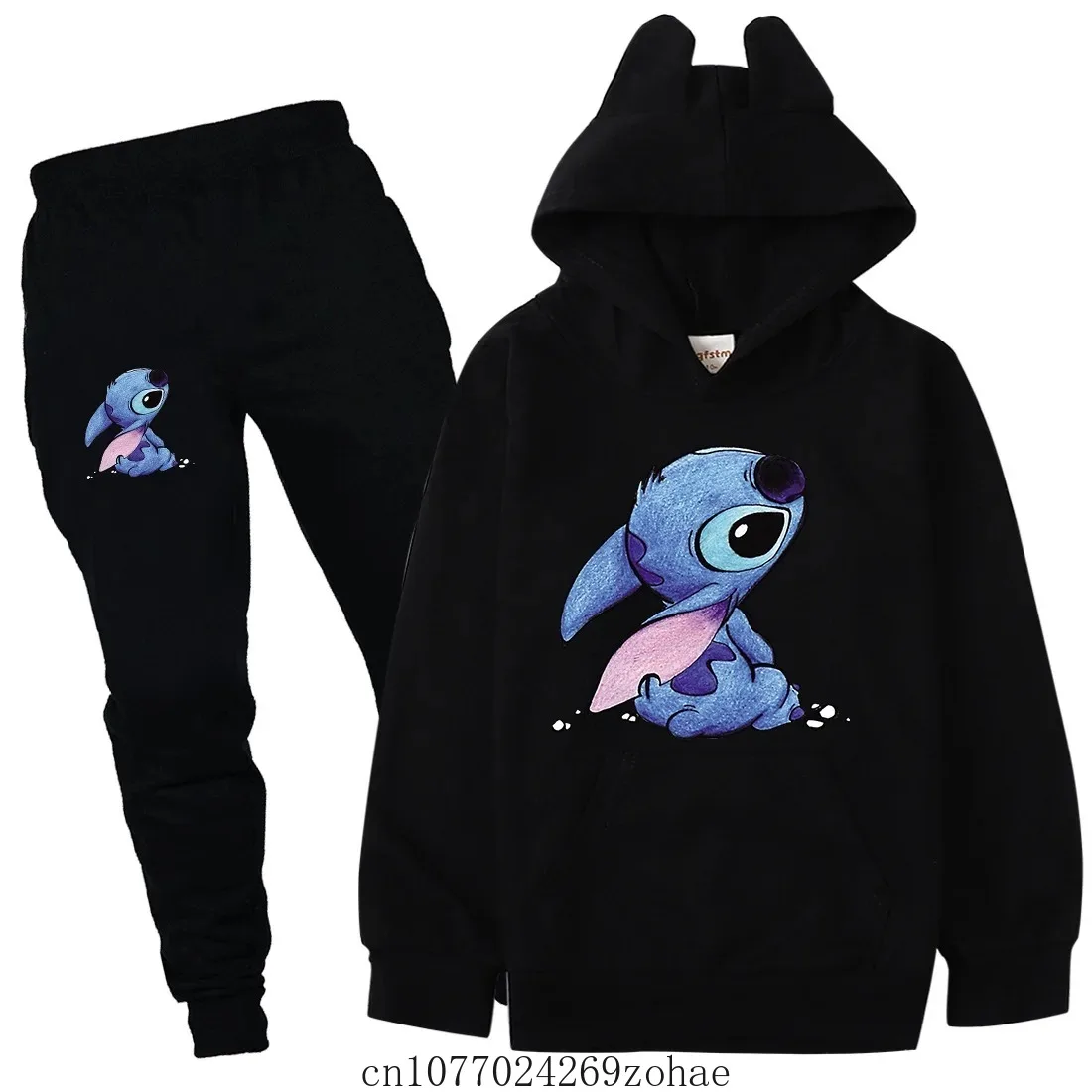 Disney Stitch Kids Jogging Birthday Clothing Boys Girls Tracksuits Sport Suits Hoodies Sweatshirt +Pants 2pcsSet for Children