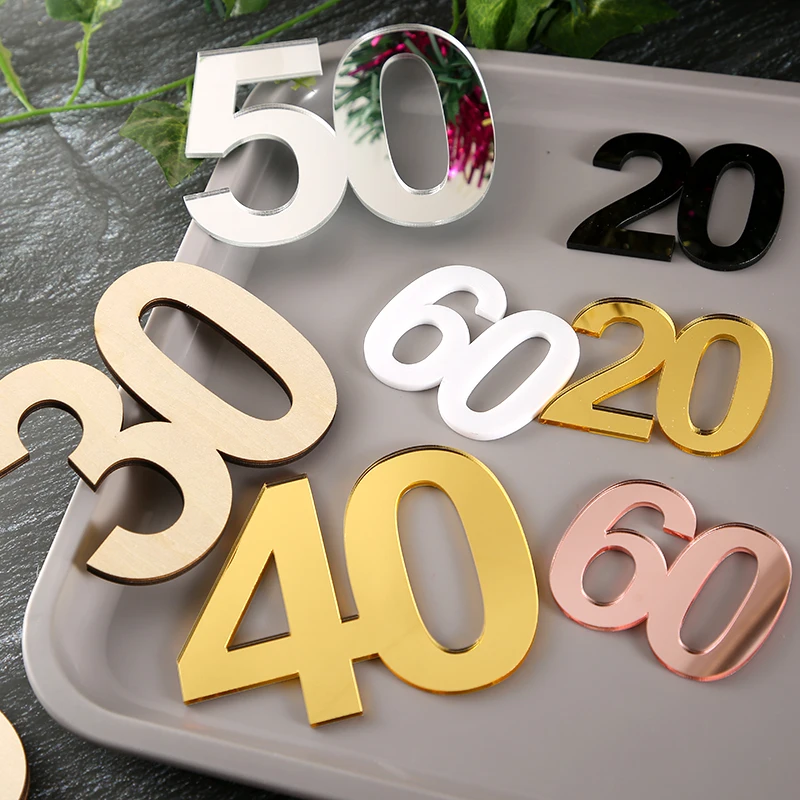 Acrylic Mirror Number Cake Topper Joined Digit Age Cupcake Charm for Birthday Party Decoration
