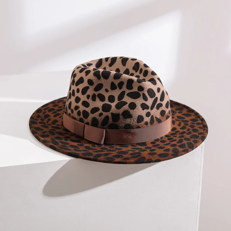 

Fedora Women Leopard Print Hat Panama Wool Felt Big Brim Autumn Winter Warm Accessory For Holiday Outdoors