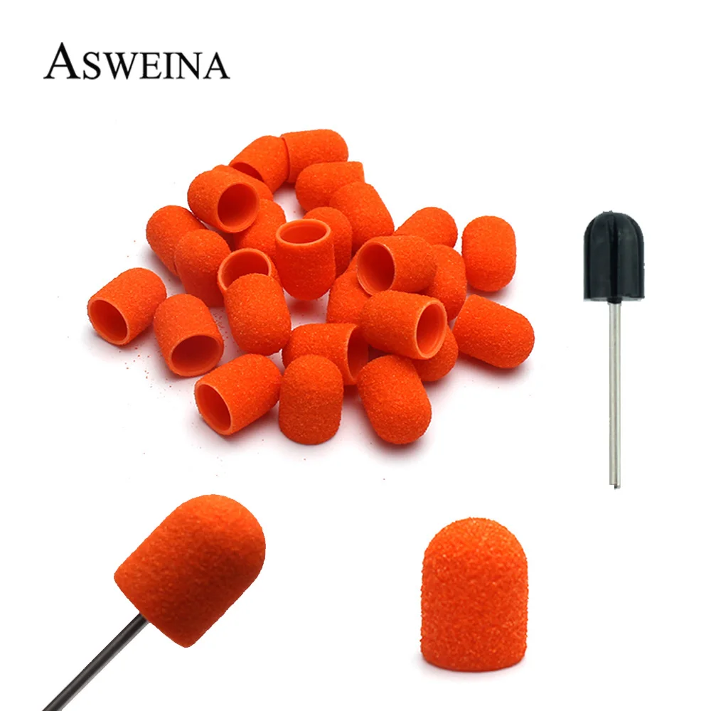 20Pcs Orange 10*15mm Sanding Caps Electric Manicure Sanding Bands Pedicure Files Drill Machine Nail Art Tools Accessories