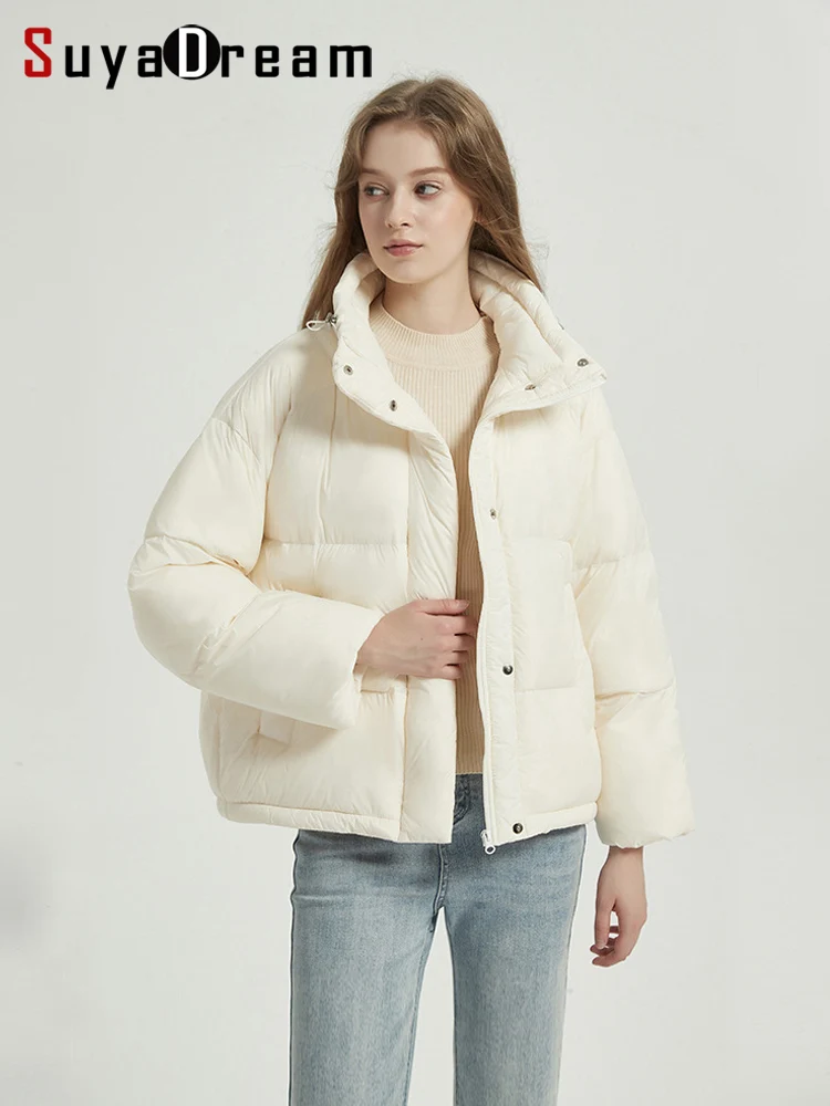 

SuyaDream, Women's Down Coat , 90%White Duck Down, Stand Collar, Quilted Solid Puffer Jacket, Reversible 2024 Fall Winter Parkas