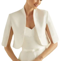 Chaqueta de boda de satén blanco, capa de Bolero nupcial Simple, abrigo de noche, chal, prendas de vestir exteriores