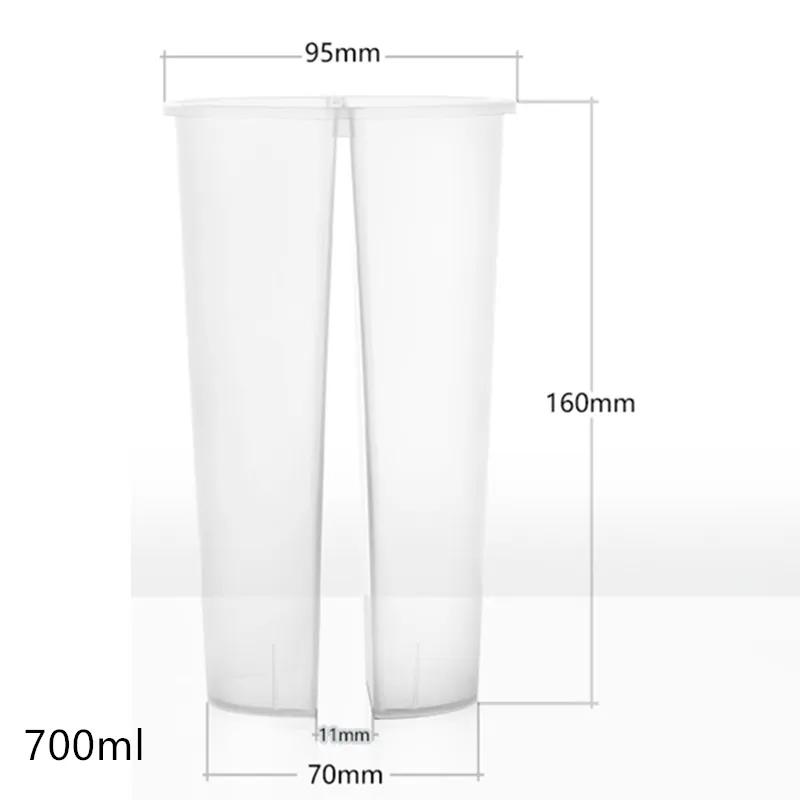 10pcs Creative double grid packaging clear plastic cups 700ml disposable juice coffee milk tea takeaway party cups with lids