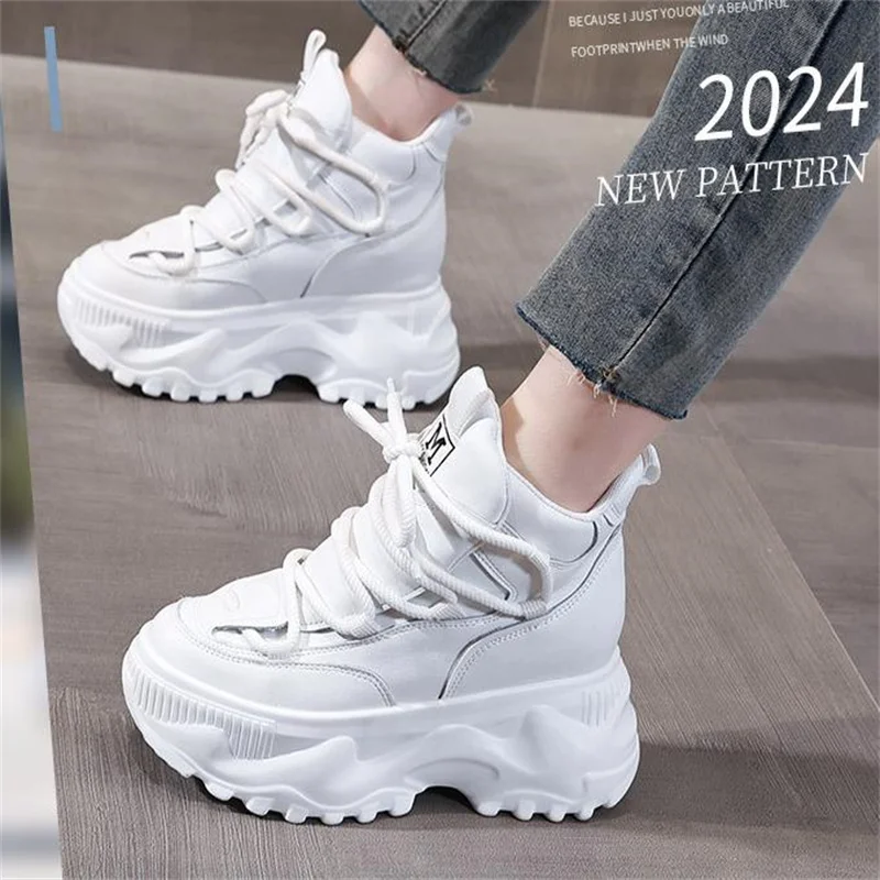 8cm Platform Shoes Woman Ankle Boots Height Increasing Platform Boots Thick Sole Hook & Loop Women Velveted high-help boots