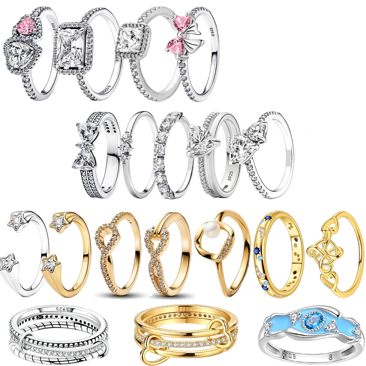 

Romantic Rings For Women 925 Sterling Silver Sun Moon Heart Crown Pearl Zircon Couple Rings Fine Jewelry Gift for Valentines Day