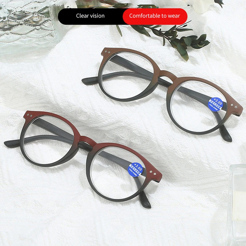 Fashion Round Frame Anti Blue Light Reading Glasses Diopter +1.0 +1.5 +2.0 +2.5 +3.0 +3.5 4.0 High-definition Presbyopic Glasses