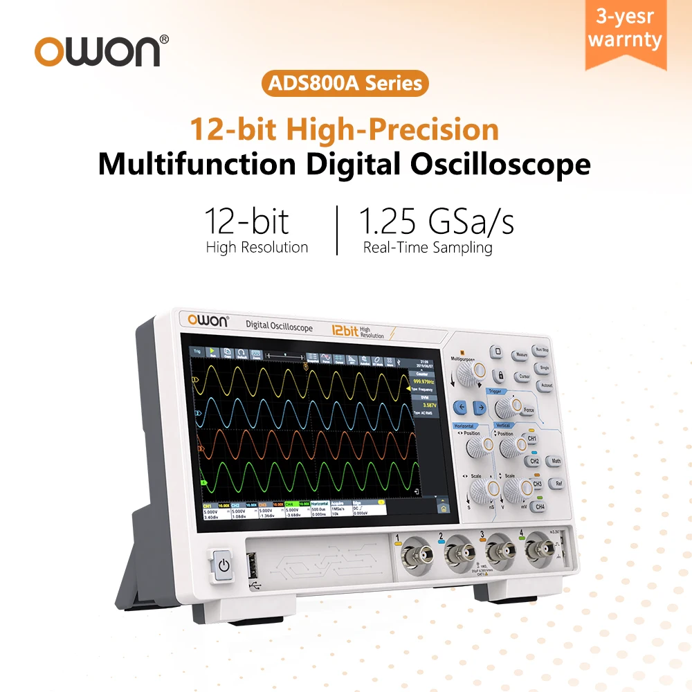 Owon Digital Oscilloscope ADS800A 2CH4CH 1.25Gs/s 500uV/div 12-bit High Resolution Touchable Fluorescent Oscilloscope LIN Decode