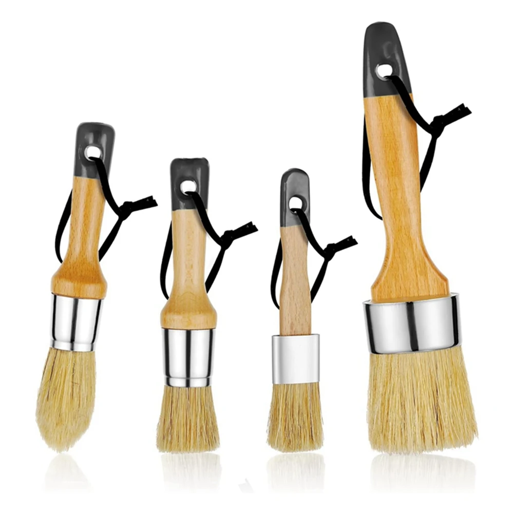AC88-Pinceles de pintura para muebles, juego de pinceles redondos, pincel de cera, pinceles de plantilla, 1 pincel ovalado y 3 pinceles redondos, un duradero