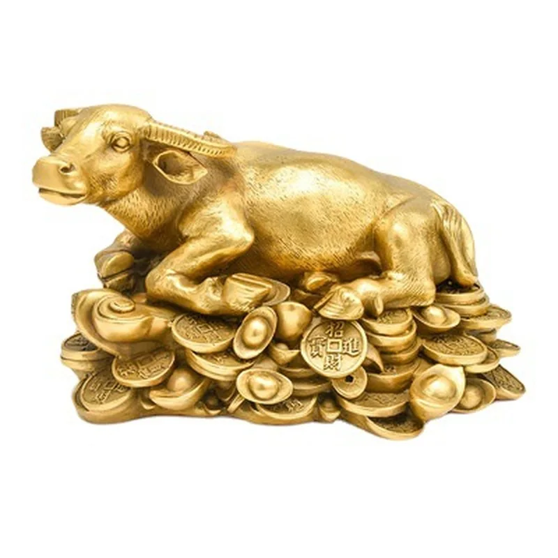 Pure copper zodiac ox figurine, new model reclining water ox, living room home feng shui decoration, fortune ox ornament