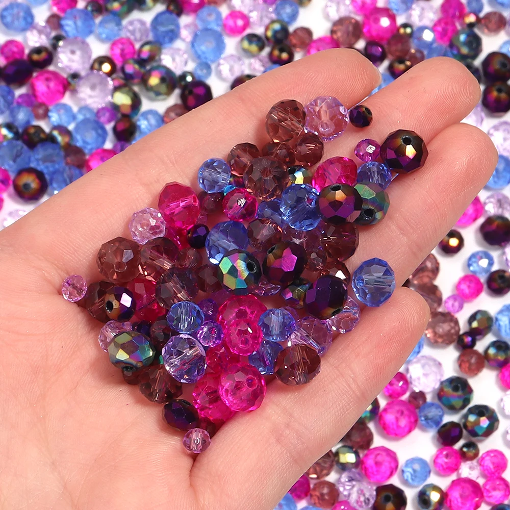 100-200pcs/lot 4/6/8/mm Multicolour Mixed Faceted Glass Beads Loose Spacer Beads For Jewelry Making DIY Necklace Bracelet