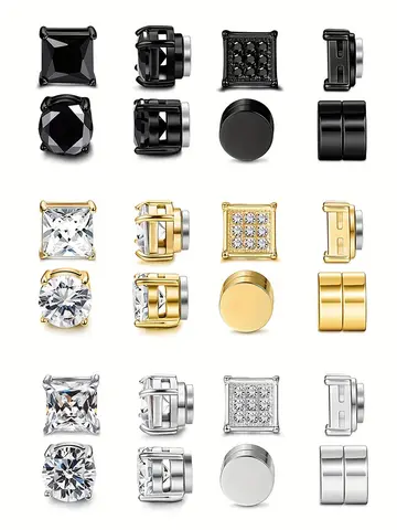 4 Pairs Stainless Steel Magnetic Stud Earrings, Fashion Cubic Zirconia Magnetic Non-piercing Ear Clip For Men