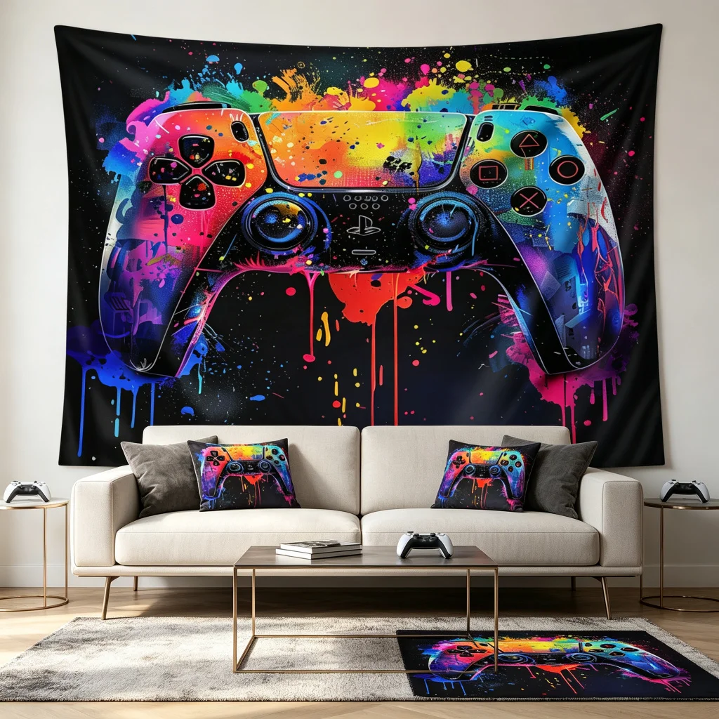 1PC Colorful Gamepad Art Print Backdrop Banner, Bedroom Living Room Photo Background, Polyester, Home Decor, Wall Art