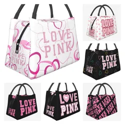 Love Pink Heart-fiambrera aislada para mujer, bolsa de almuerzo portátil, resistente al agua, reutilizable, Bento