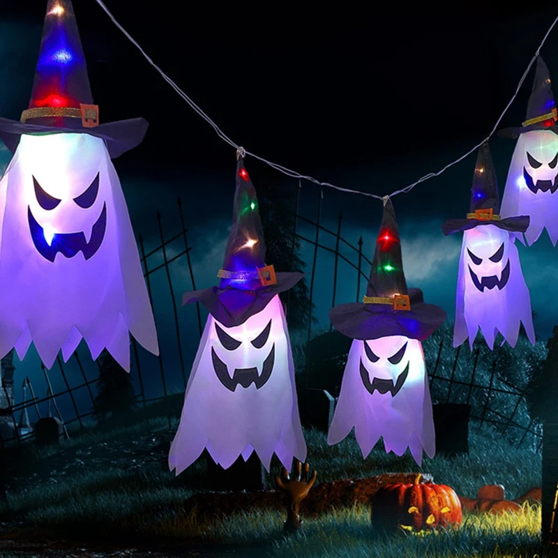 Decoraciones de Halloween para colgar al aire libre, sombrero de bruja iluminado, decoraciones para Halloween al aire libre, árbol, porche, patio