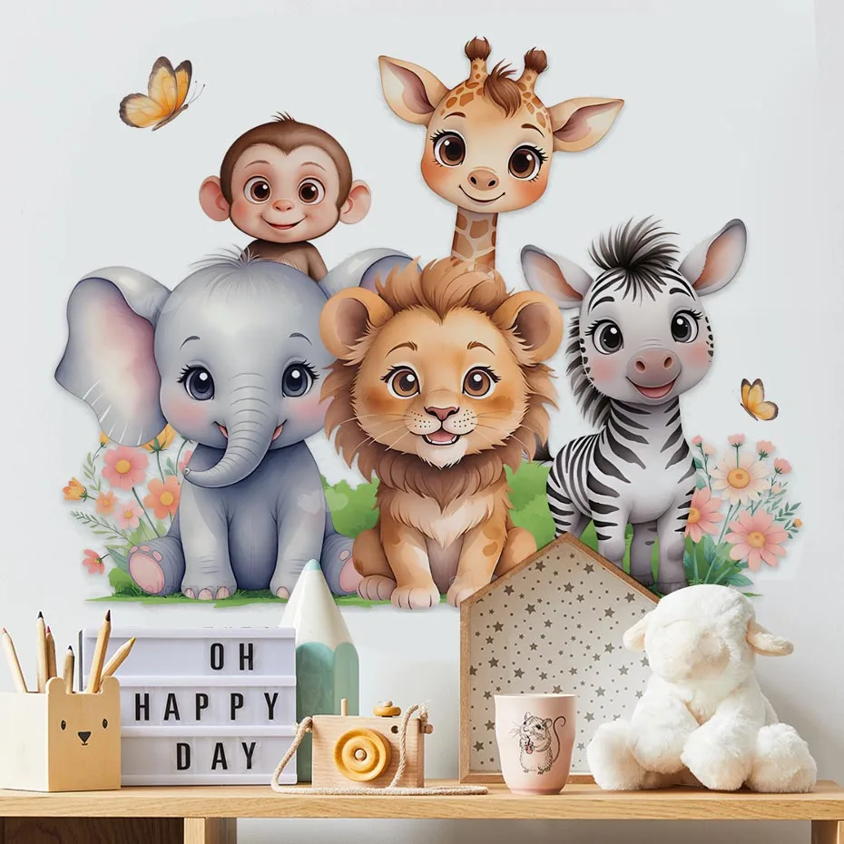 

Cartoon Africa Animals Lion Elephant Wall Stickers Home Decor Accessories Living Room Bedroom Decoration Kids Room Wall Decals