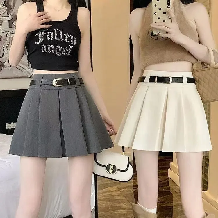 2026 Pleated Skirt, Gray Summer Slim‑Fit Suit Style High‑Waist Short Pleated Skirt for Petite Women, Preppy Style