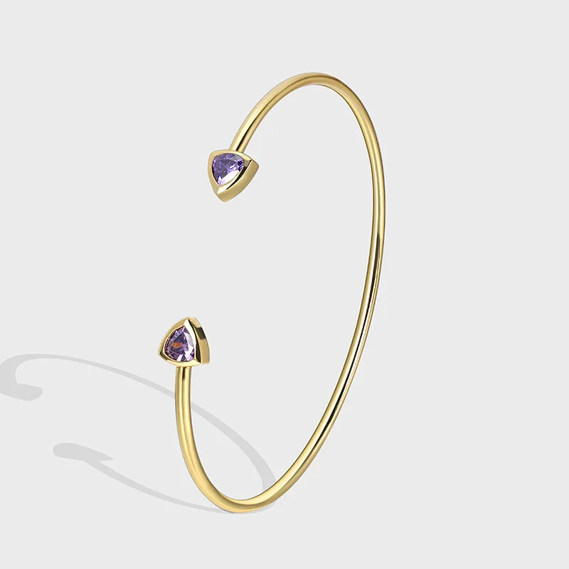 European and American retro fashion geometric triangle zircon plated 18K gold bracelet for women