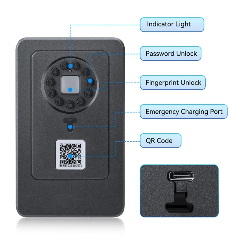 Coffre-fort mural étanche pour la gestion OKLOK, Bluetooth, empreinte digitale, mot de passe, clé, serrure, porte, dépôt