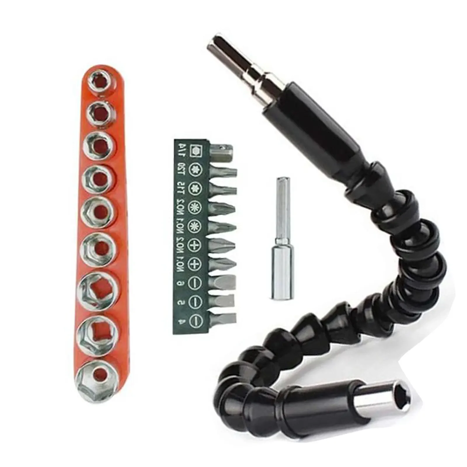 21Pcs Flexible Screwdriver Drill Bit Extension Set 11.8 Inch Shaft Tip for Computer Chassis Electrical Cabinets Furniture etc with 10 Bits 9 Sockets 1 Holder