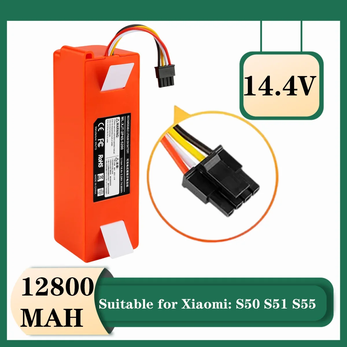 

Новинка 100%, 14,4 В, 12800 мА/ч, литий-ионный аккумулятор, аксессуары для пылесоса xiaomi mi, робот-пылесос roborock S50, S51, T4