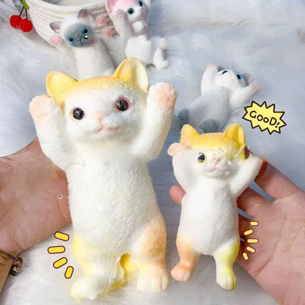 Funny Slow Rebound Cat Doll Squeeze Toy Animal Colorful Simulation Cat Squeeze Toys Soft Mini Cat Fidget Toy Mini Ornaments