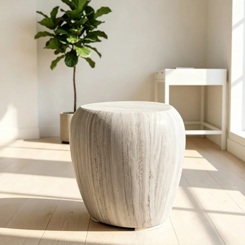 Nordic Wood Wind Cave Stone Pattern Coffee Table, Modern Minimalist Living Room Small Oval Coffee Table