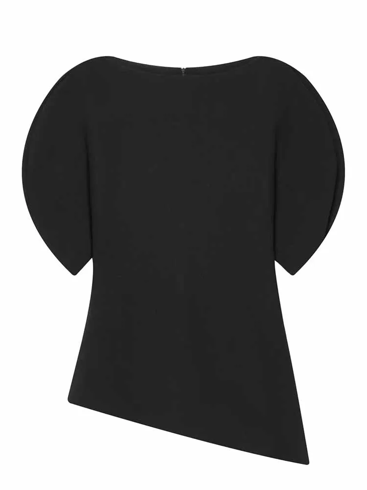 HH mujer verano diseño de moda Sense Puff mangas cortas dobladillo asimétrico Slim Fit Tops mujer versátil desplazamientos Casual Tops