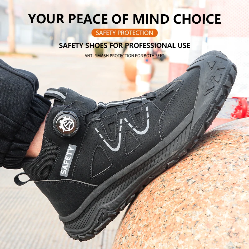 Knob buckle rubber-soled safety shoes for men and women, labor shoes, protective shoes, anti-smashing, anti-puncture
