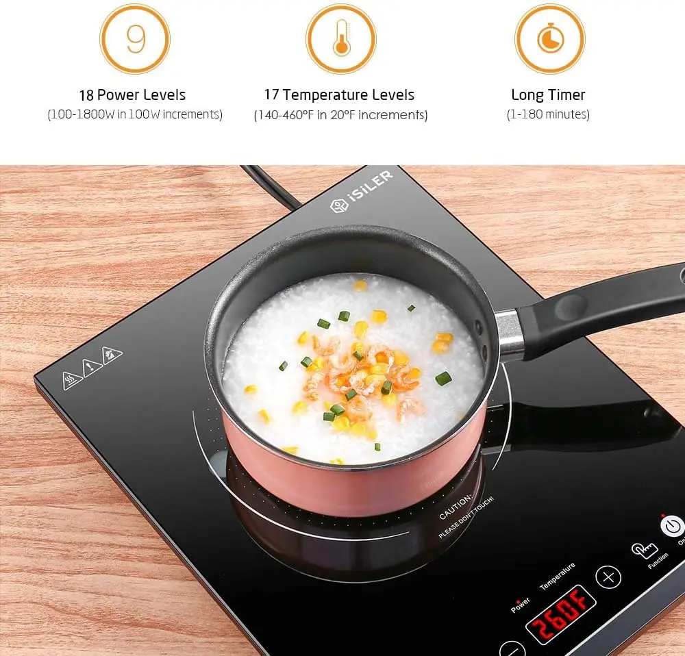 Induction Cooktop, iSiLER 1800W Sensor Touch Electric Induction Cooker Hot Plate with Kids Safety Lock, 6.7