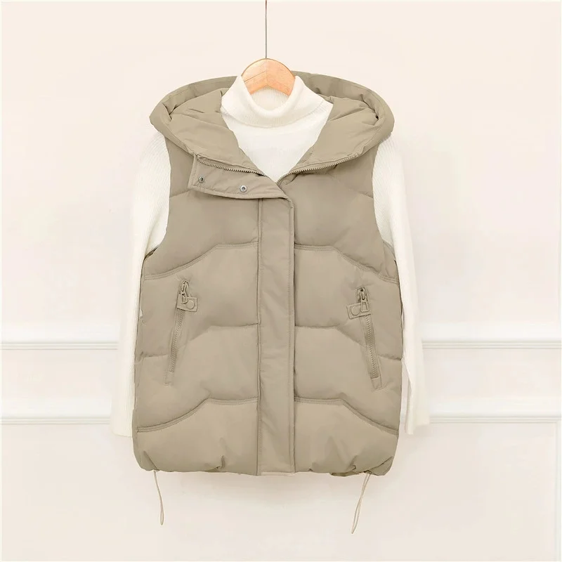 Thick Cotton Vest Women Outerwear 2025New Autumn/Winter Korean Versatile Hooded Sleeveless Jacket Female Waistcoat Chaleco Mujer