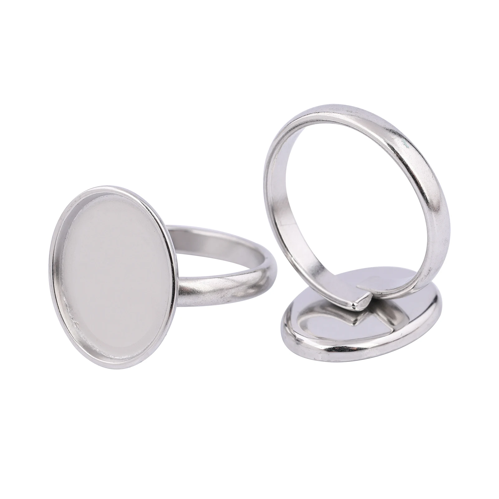 Stainless Steel Adjustable Ring Blanks for 12x16mm Oval Cabochon DIY Bezel Fingerring Setting Base 10 pieces