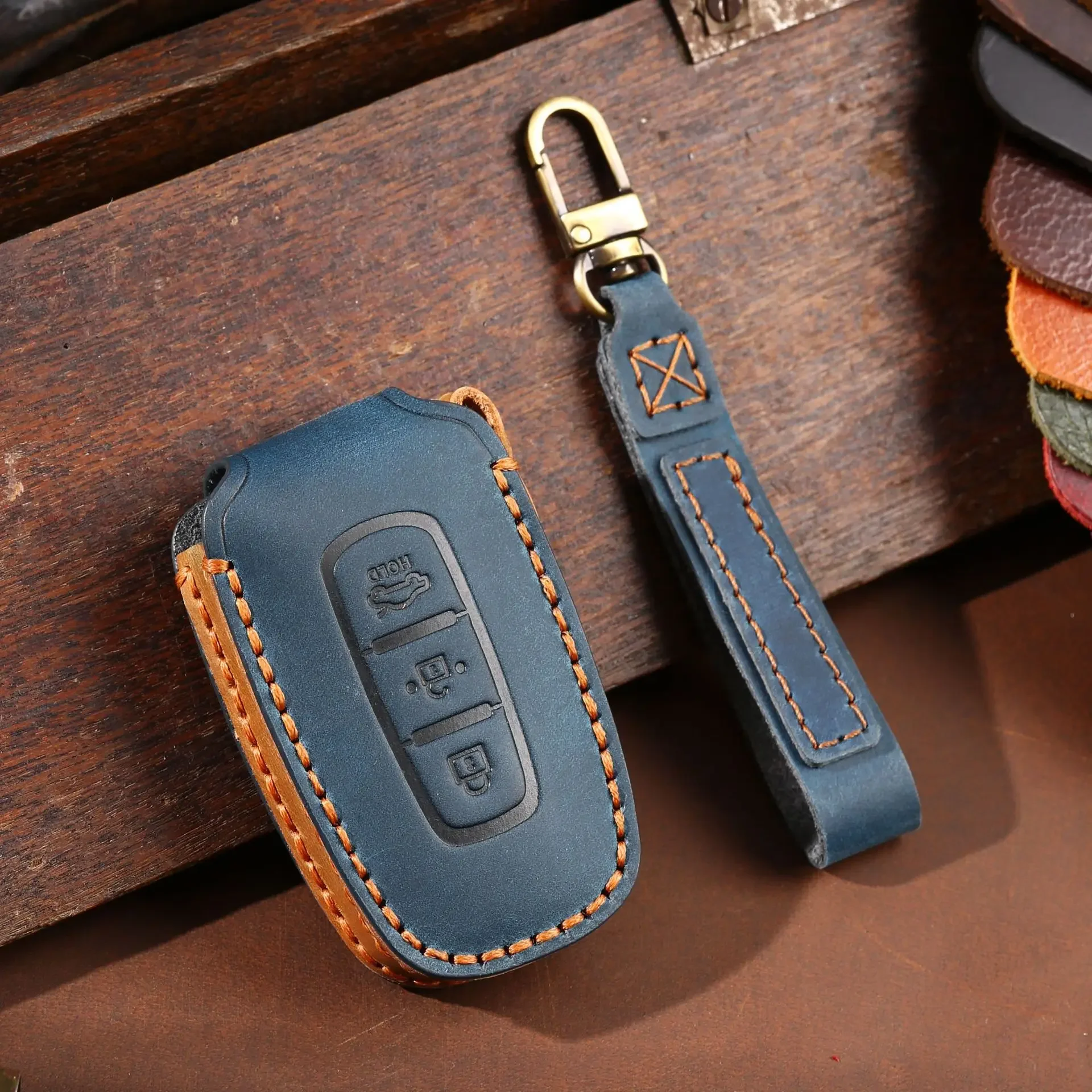 

Leather Car Key Case Cover For Hyundai Genesis IX35 Sonata 8 Elantra Kia K2 K5 Sportage Forte Soul Rio Borrego Sorento Optima