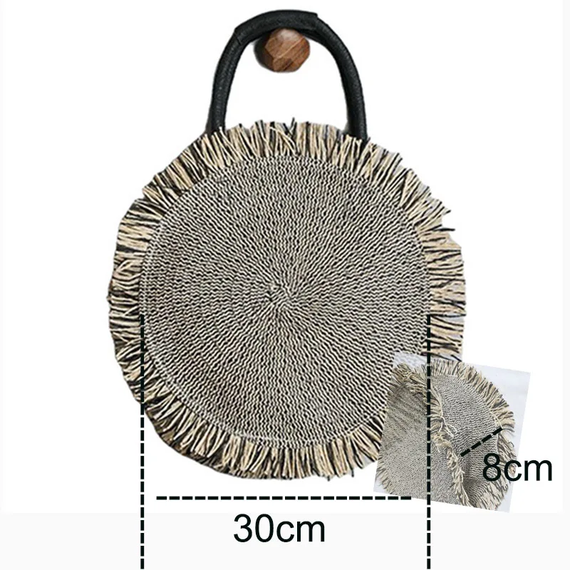 Bolso de mano redondo con asa para mujer, bolsa tejida de cuerda de papel ecológico, bolso de hombro ligero de moda urbana, paja de verano