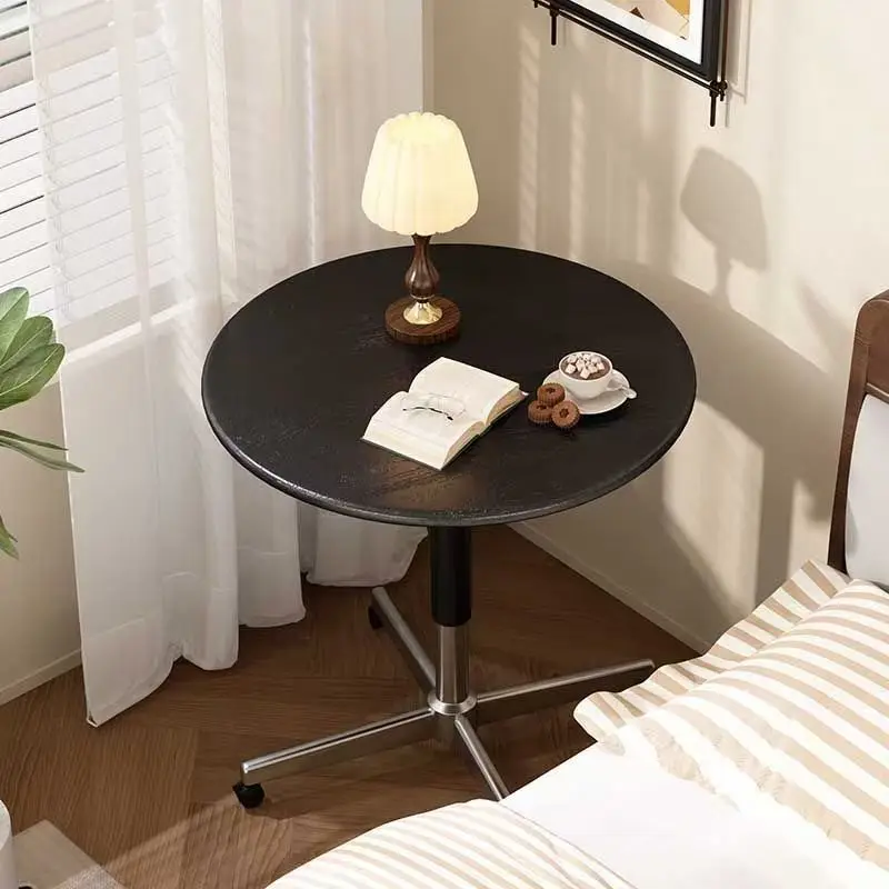 White wax wood grain can be lifted and lowered round table aluminum alloy base small corner few movable sofa edge few household