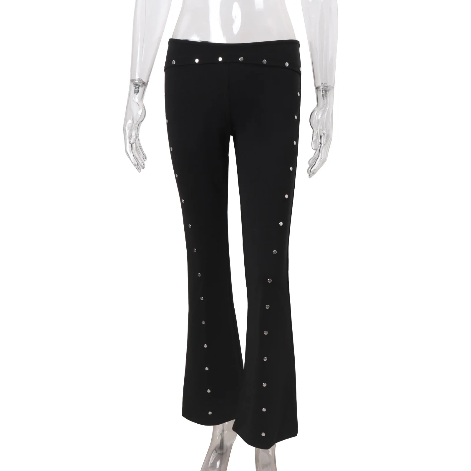 Pantalones informales bajos con decoración de remaches para mujer europea y americana, nueva moda de otoño, personalidad, diseño de calle americana